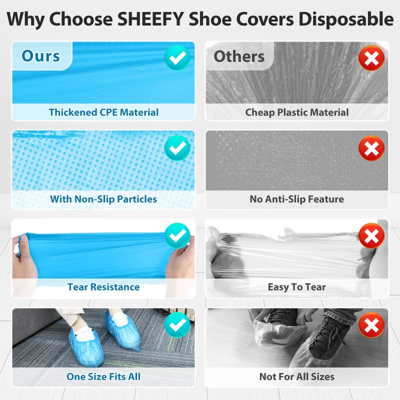 SHEEFLY 200 Pack Disposable Boot CPE Shoe Covers,Waterproof Non-Slip Shoe Booties, Durable Recyclable Shoe Protector,Thick Shoe Cover for Indoor Carpet Floor Usage Medical Museum Workplace - Image 4
